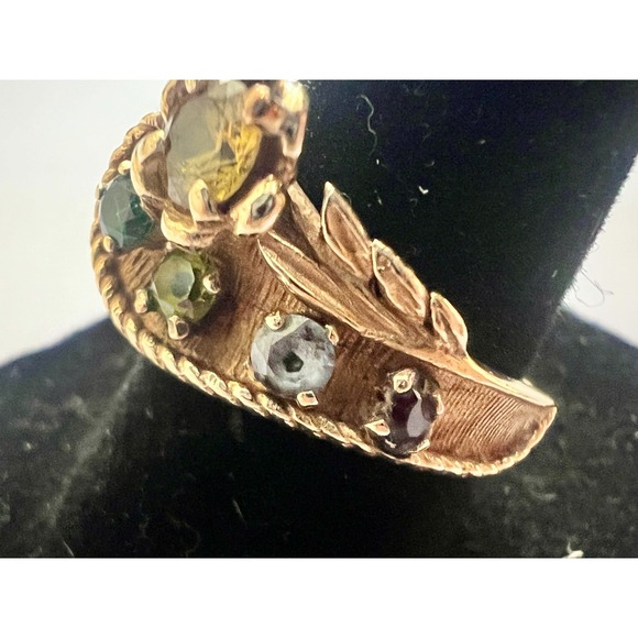 Vintage 14K Gold MultiStone Cocktail Ring Garnet Peridot Citrine 7.5 Untested - Picture 2 of 16